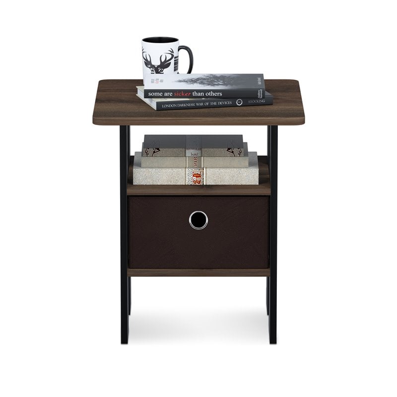 Pemberly Row Wood End Table with Bin Drawer in Columbia Walnut/Dark Brown