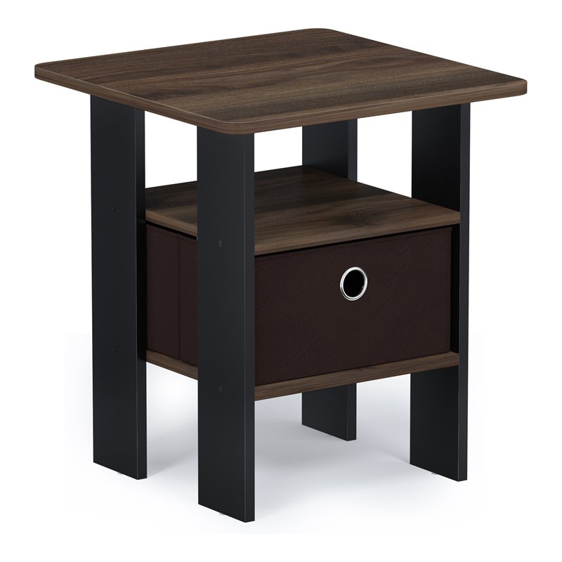 Pemberly Row Wood End Table with Bin Drawer in Columbia Walnut/Dark Brown