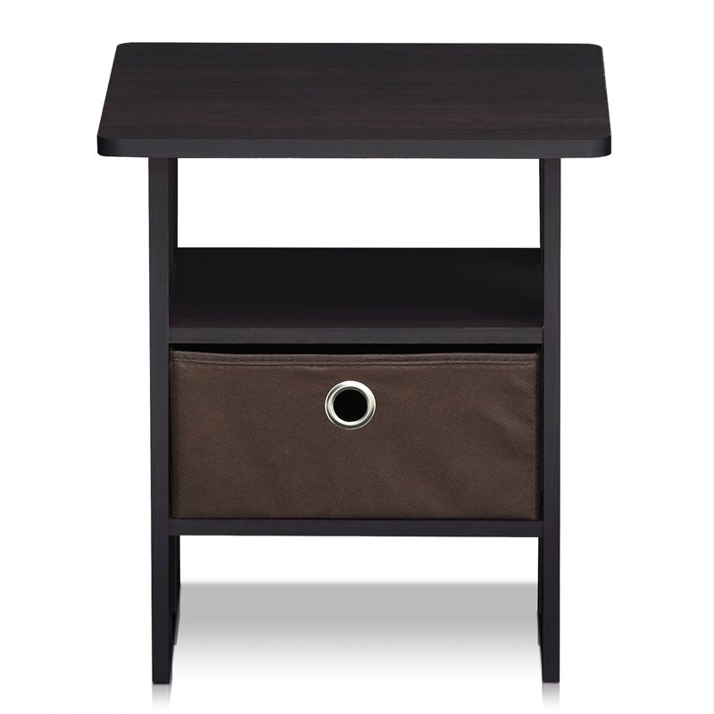 Pemberly Row Engineered Wood End Table with Bin Drawer in Dark Walnut