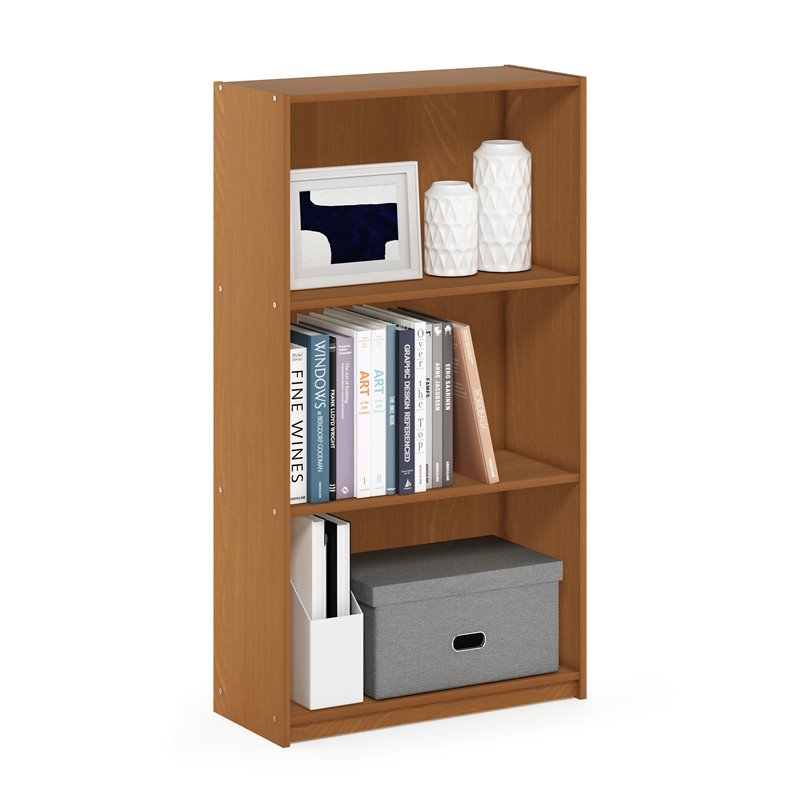 Pemberly Row Engineered Wood 3-Tier Bookcase Storage Shelves in Light Cherry