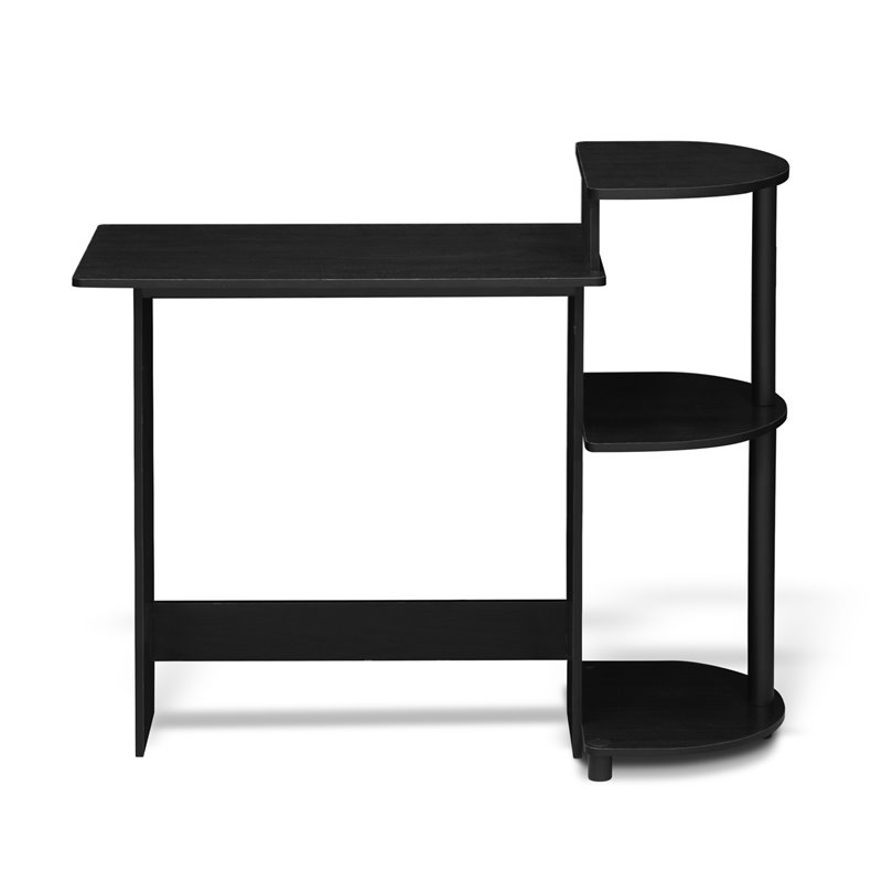Pemberly Row Wood Compact Computer Desk with Shelves in Americano Black