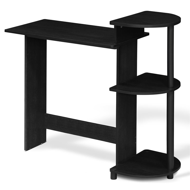Pemberly Row Wood Compact Computer Desk with Shelves in Americano Black