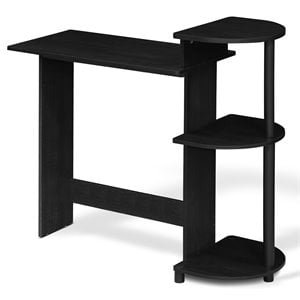 Pemberly Row Wood Compact Computer Desk with Shelves in Americano Black