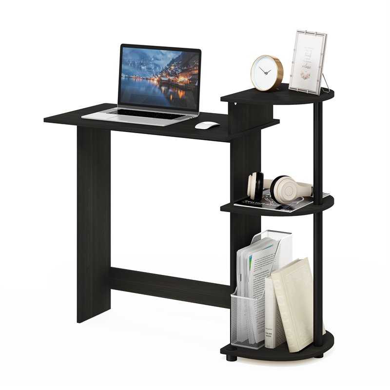 Pemberly Row Engineered Wood Compact Computer Desk with Shelves in Black/Gray