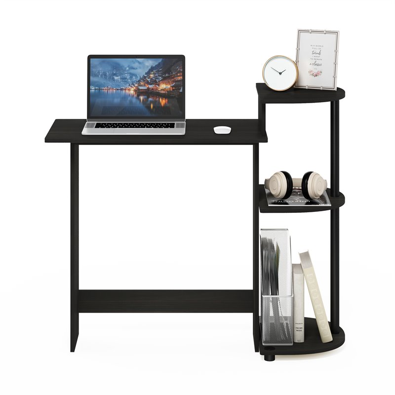 Pemberly Row Engineered Wood Compact Computer Desk with Shelves in Black/Gray
