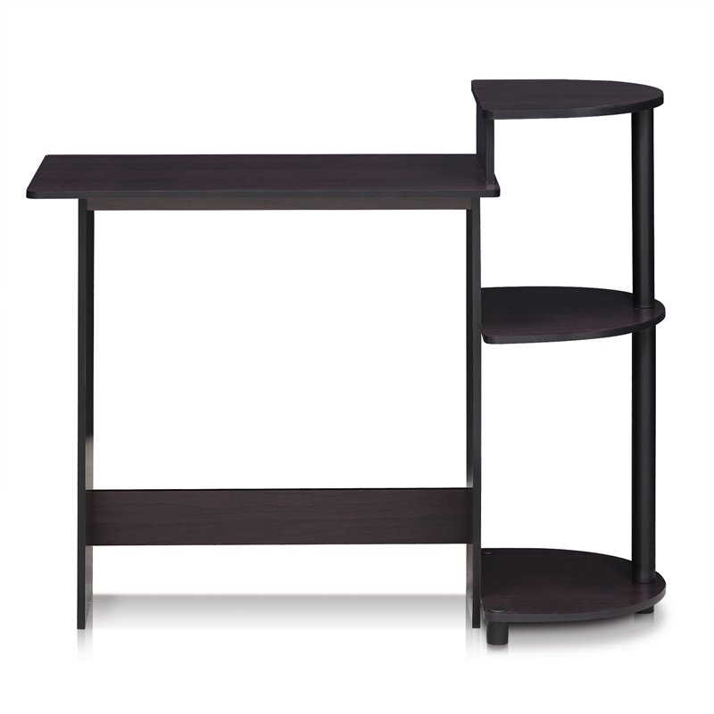 Pemberly Row Engineered Wood Compact Computer Desk with Shelves in Dark Walnut