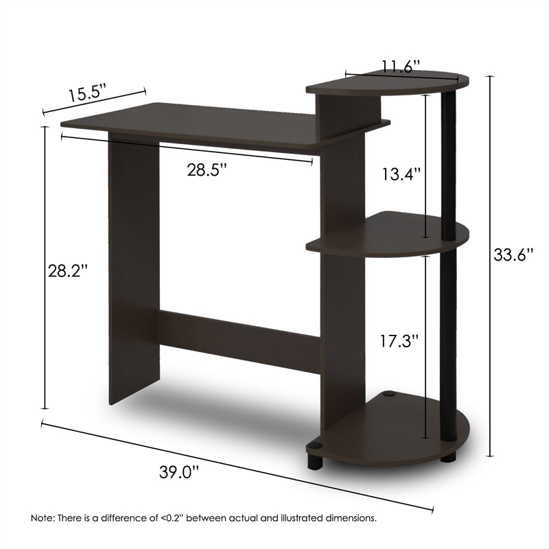 Pemberly Row Wood Compact Computer Desk with Shelves in Espresso/Black