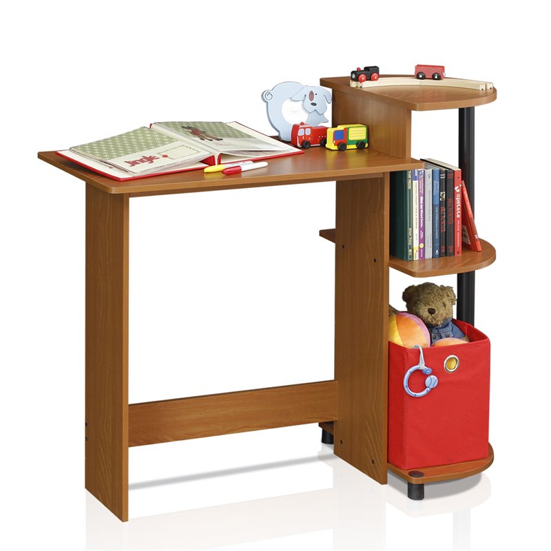 Pemberly Row Wood Compact Computer Desk with Shelves in Light Cherry/Black