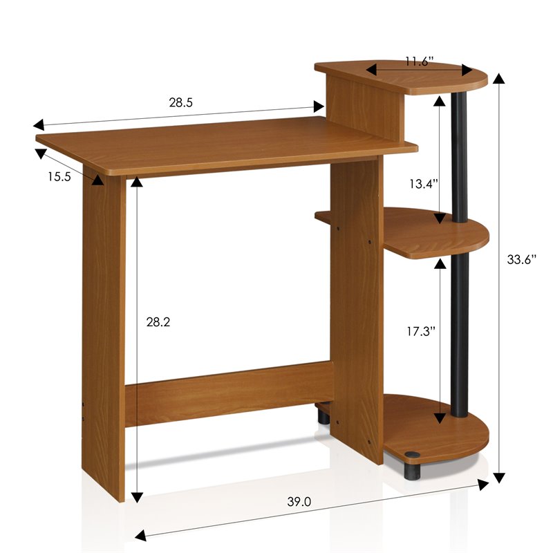 Pemberly Row Wood Compact Computer Desk with Shelves in Light Cherry/Black