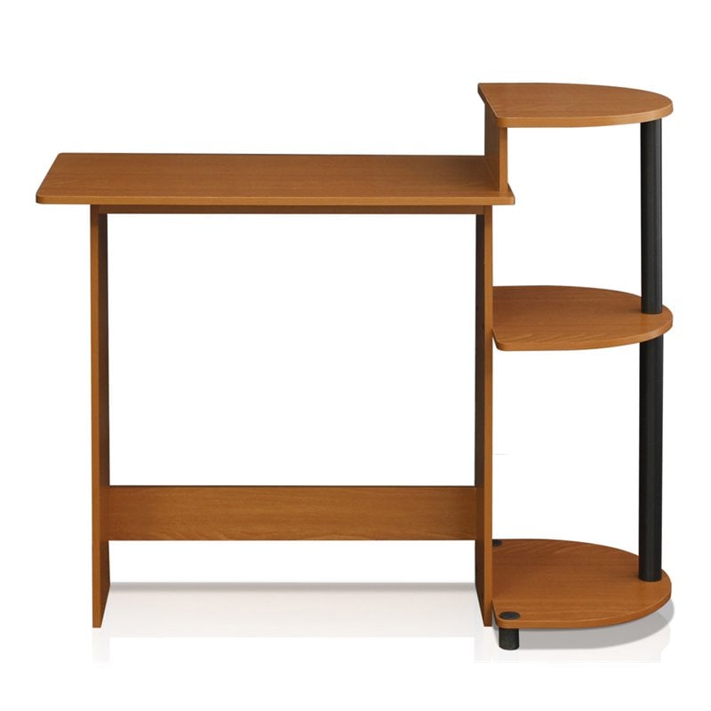 Pemberly Row Wood Compact Computer Desk with Shelves in Light Cherry/Black