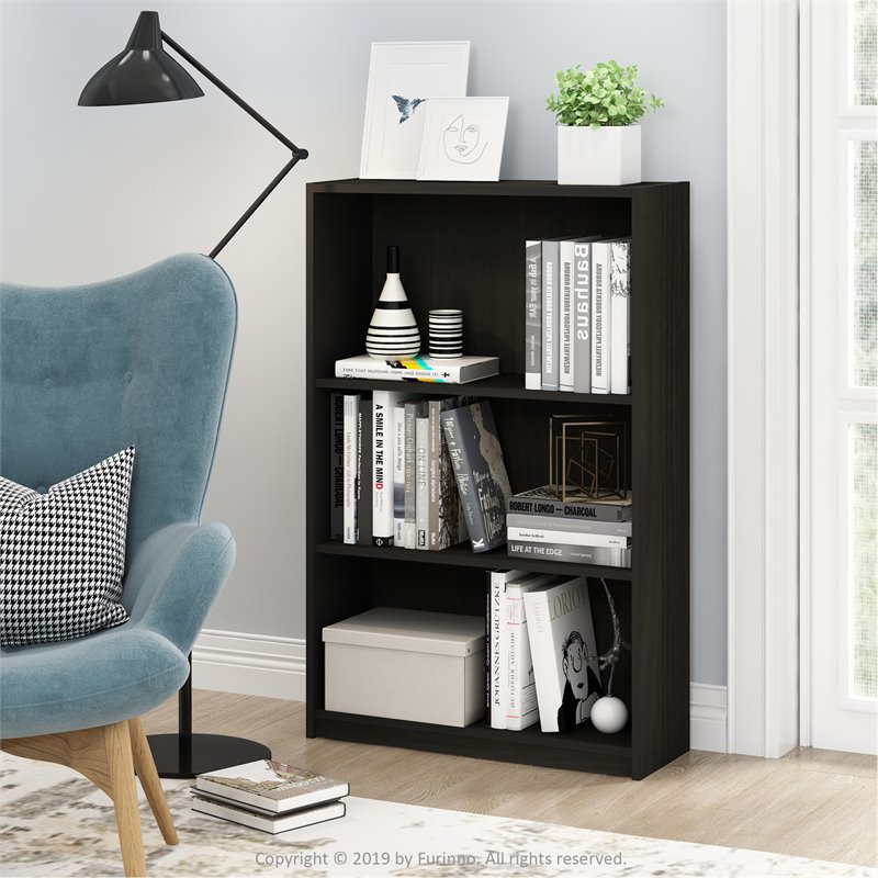 Pemberly Row Wood 3-Tier Adjustable Shelf Bookcase in Espresso