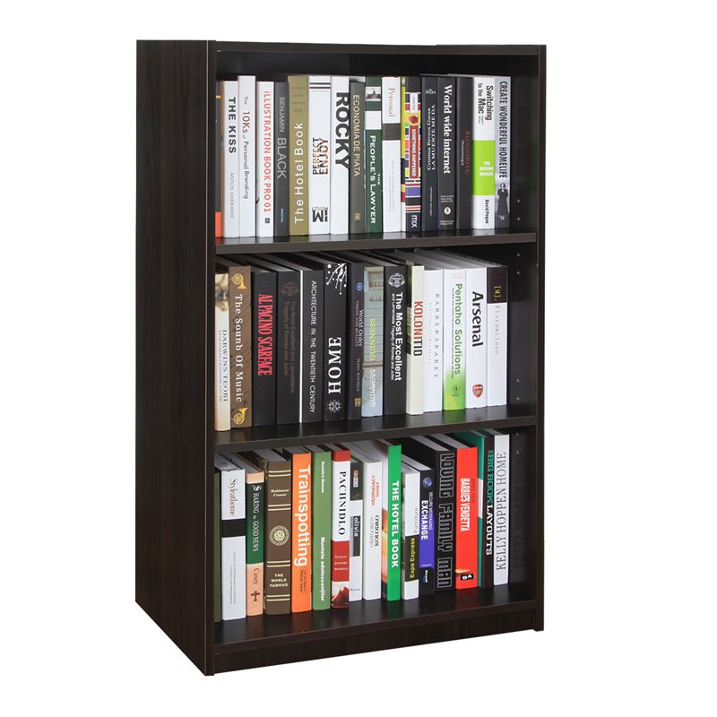 Pemberly Row Wood 3-Tier Adjustable Shelf Bookcase in Espresso