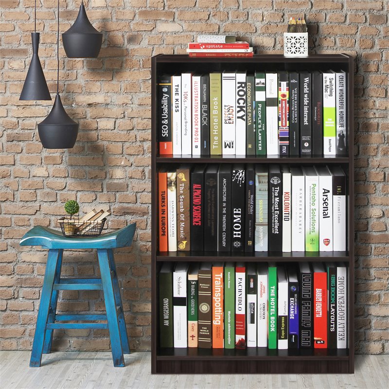 Pemberly Row Wood 3-Tier Adjustable Shelf Bookcase in Espresso