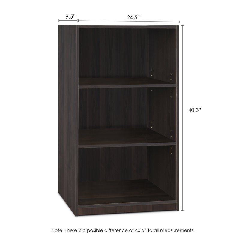 Pemberly Row Wood 3-Tier Adjustable Shelf Bookcase in Espresso