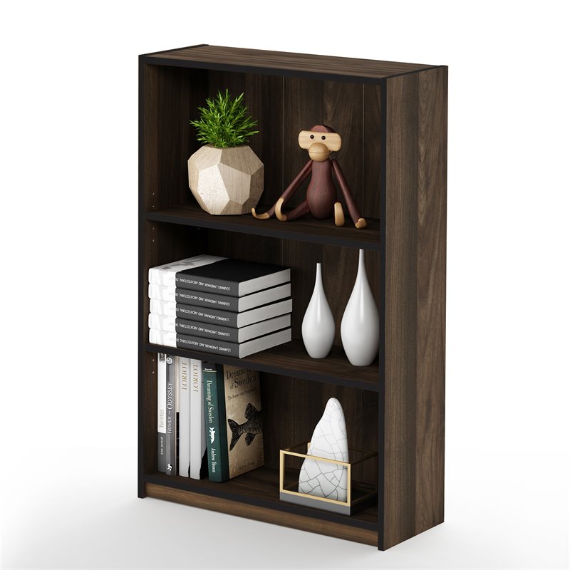 Pemberly Row Wood 3-Tier Adjustable Shelf Bookcase in Columbia Walnut