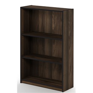 Pemberly Row Wood 3-Tier Adjustable Shelf Bookcase in Columbia Walnut