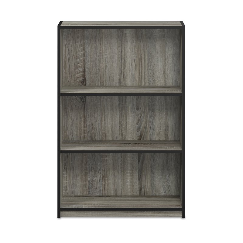 Pemberly Row Wood 3-Tier Adjustable Shelf Bookcase in French Oak Gray
