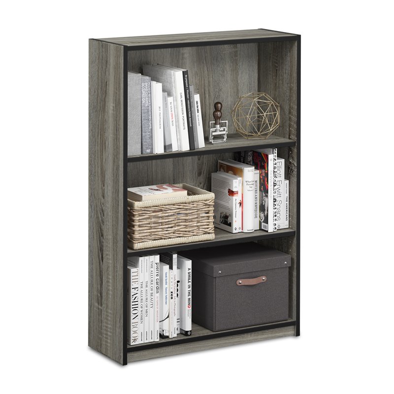 Pemberly Row Wood 3-Tier Adjustable Shelf Bookcase in French Oak Gray