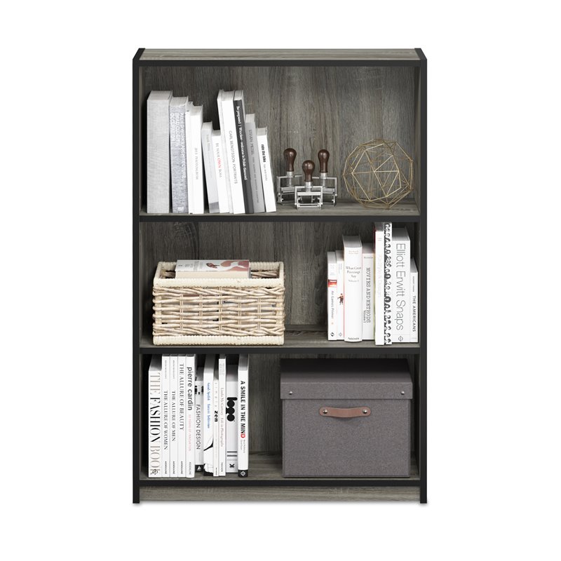 Pemberly Row Wood 3-Tier Adjustable Shelf Bookcase in French Oak Gray