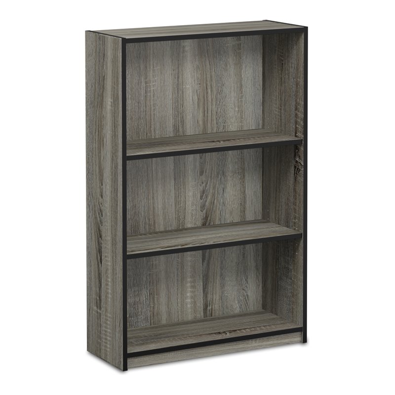 Pemberly Row Wood 3-Tier Adjustable Shelf Bookcase in French Oak Gray