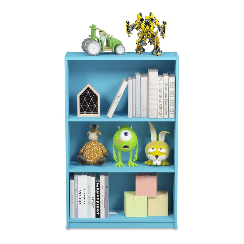 Pemberly Row Wood 3-Tier Adjustable Shelf Bookcase in Light Blue