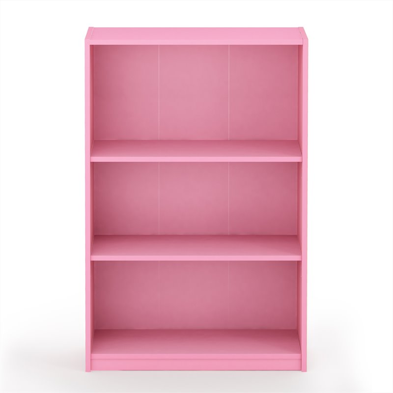 Pemberly Row Contemporary Wood 3-Tier Adjustable Shelf Bookcase in Pink