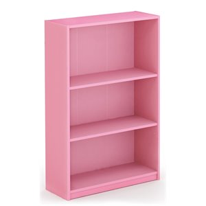 Pemberly Row Contemporary Wood 3-Tier Adjustable Shelf Bookcase in Pink