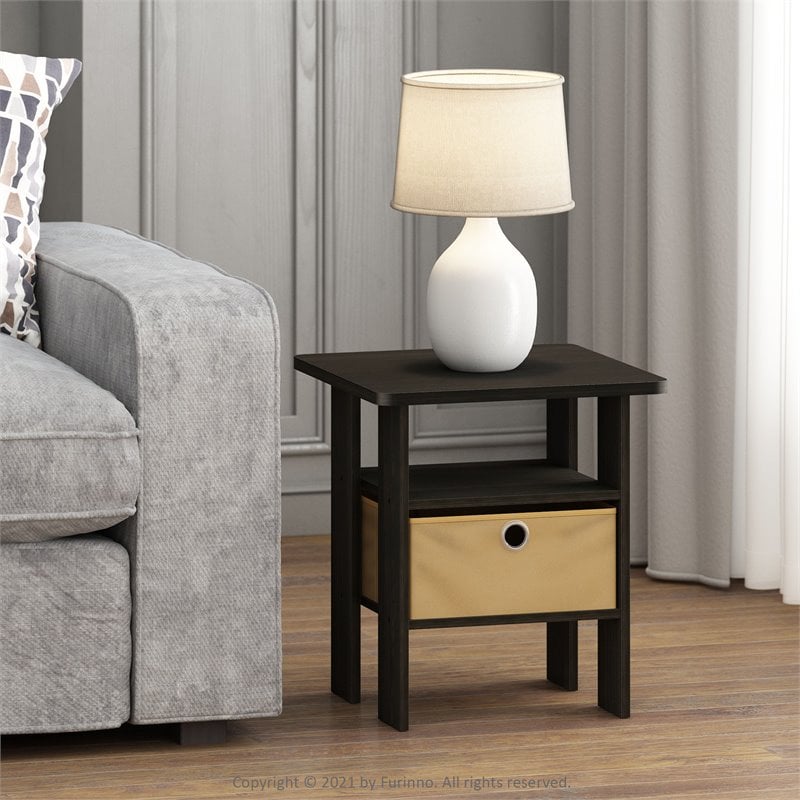 Pemberly Row Engineered Wood End Table with Bin Drawer in Espresso/Brown
