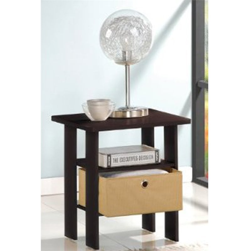 Pemberly Row Engineered Wood End Table with Bin Drawer in Espresso/Brown