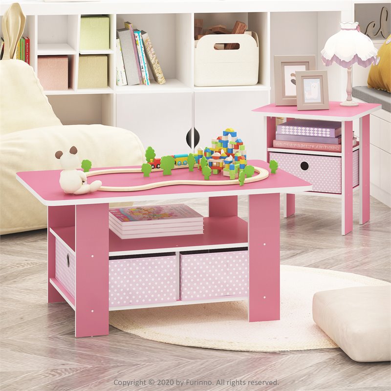 Pemberly Row Engineered Wood End Table with Bin Drawer in Light Pink