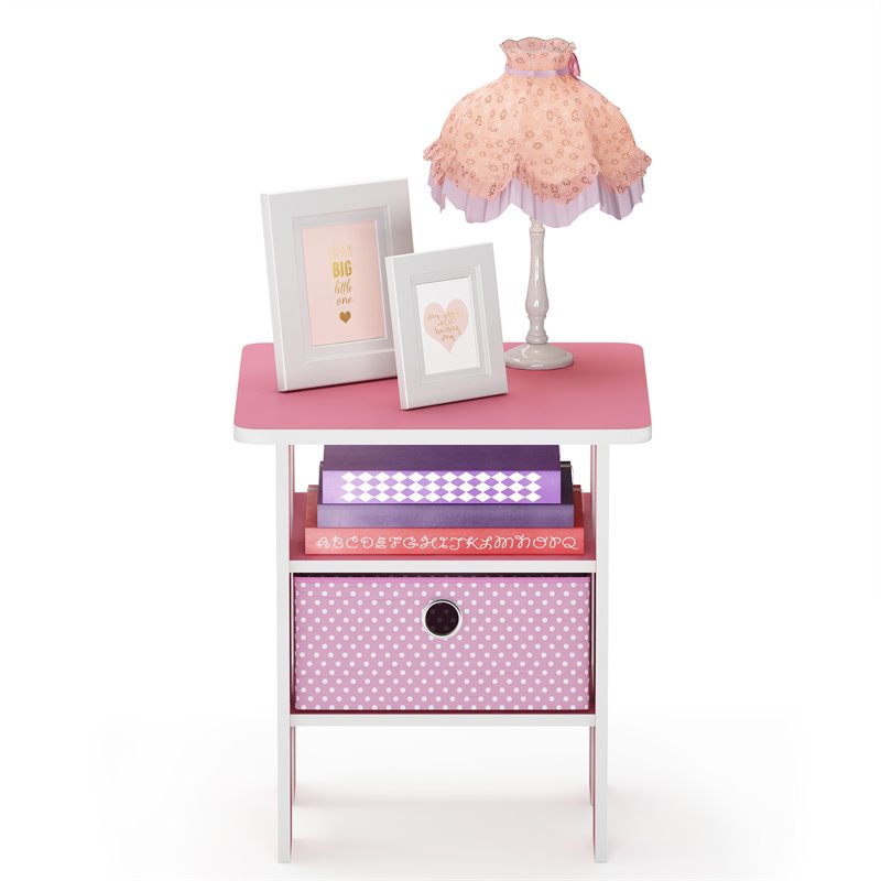 Pemberly Row Engineered Wood End Table with Bin Drawer in Light Pink
