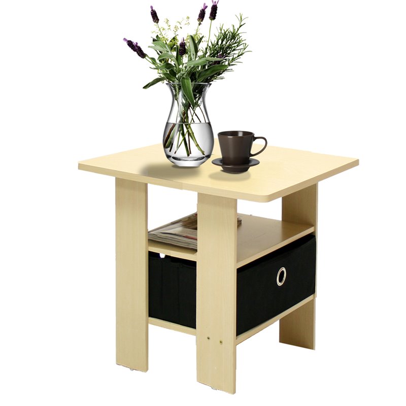 Pemberly Row Engineered Wood End Table with Bin Drawer in Steam Beech/Natural