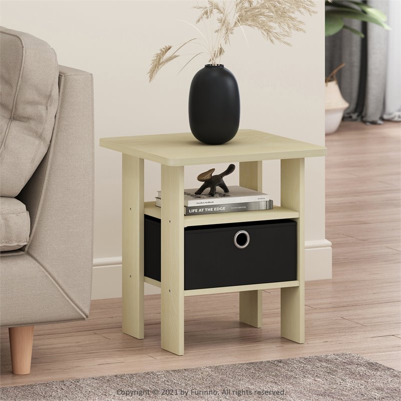 Pemberly Row Engineered Wood End Table with Bin Drawer in Steam Beech/Natural