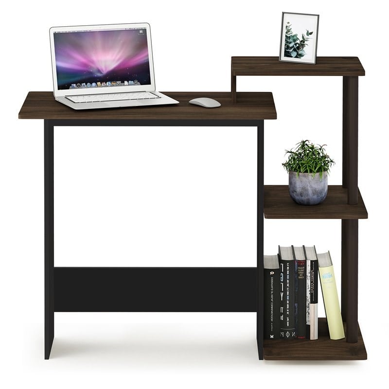 Pemberly Row Efficient Wood Home Laptop/Notebook/Computer Desk in Walnut/Brown