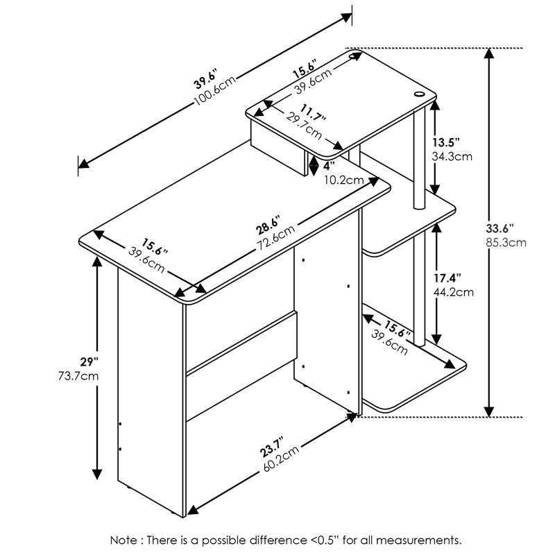 Pemberly Row Efficient Wood Home Laptop/Notebook/Computer Desk in Walnut/Brown