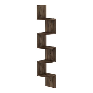 Pemberly Row Wood Wall Mount Floating Radial Corner Shelf in Columbia Walnut