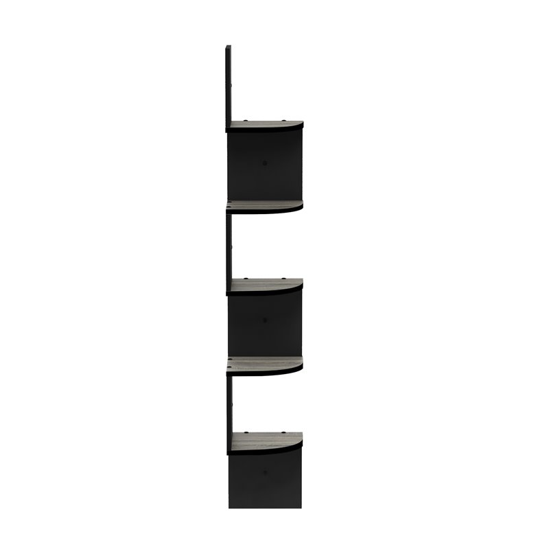 Pemberly Row Wood Wall Mount Floating Radial Corner Shelf in French Oak Gray