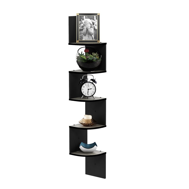 Pemberly Row Wood Wall Mount Floating Radial Corner Shelf in French Oak Gray
