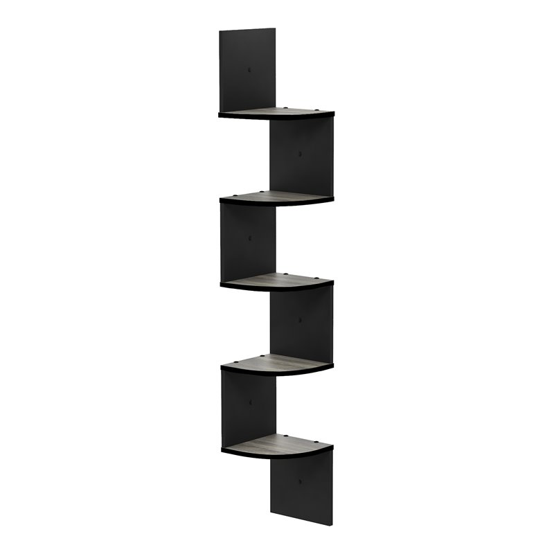 Pemberly Row Wood Wall Mount Floating Radial Corner Shelf in French Oak Gray