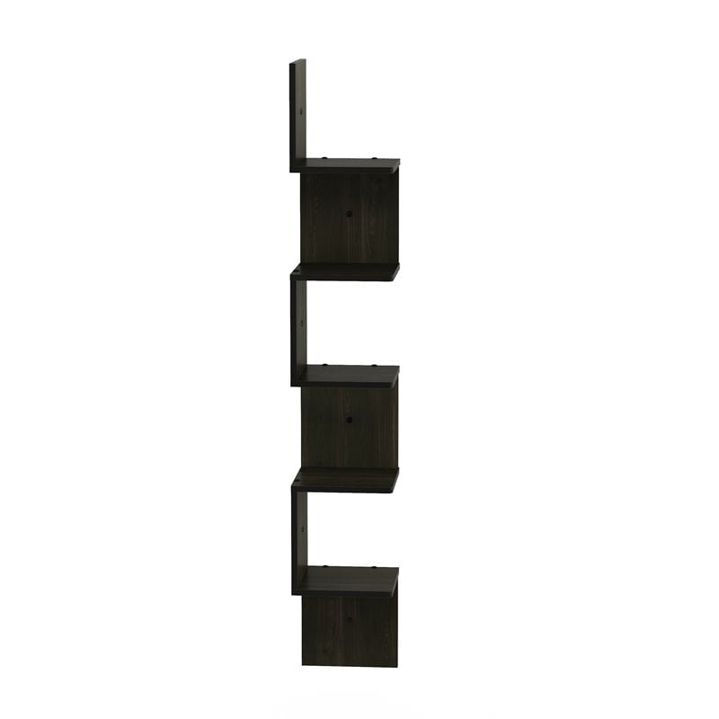 Pemberly Row Wood 5-Tier Wall Mount Floating Corner Square Shelf in Espresso