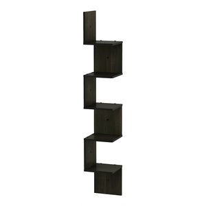 Pemberly Row Wood 5-Tier Wall Mount Floating Corner Square Shelf in Espresso