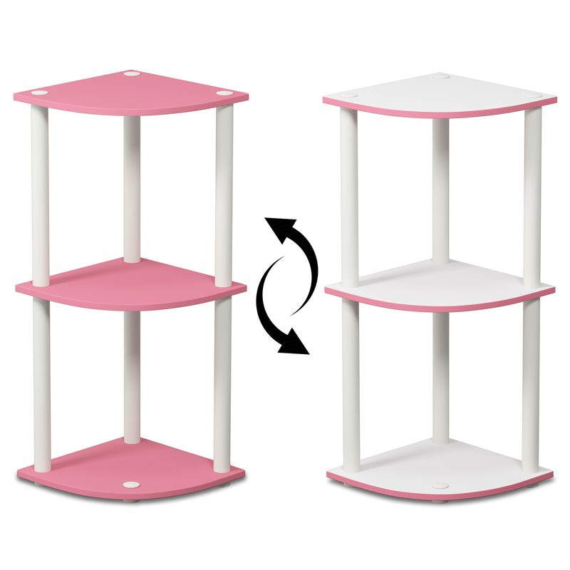 Pemberly Row Wood 3-Tier Reversible Corner Display Rack in Pink/White