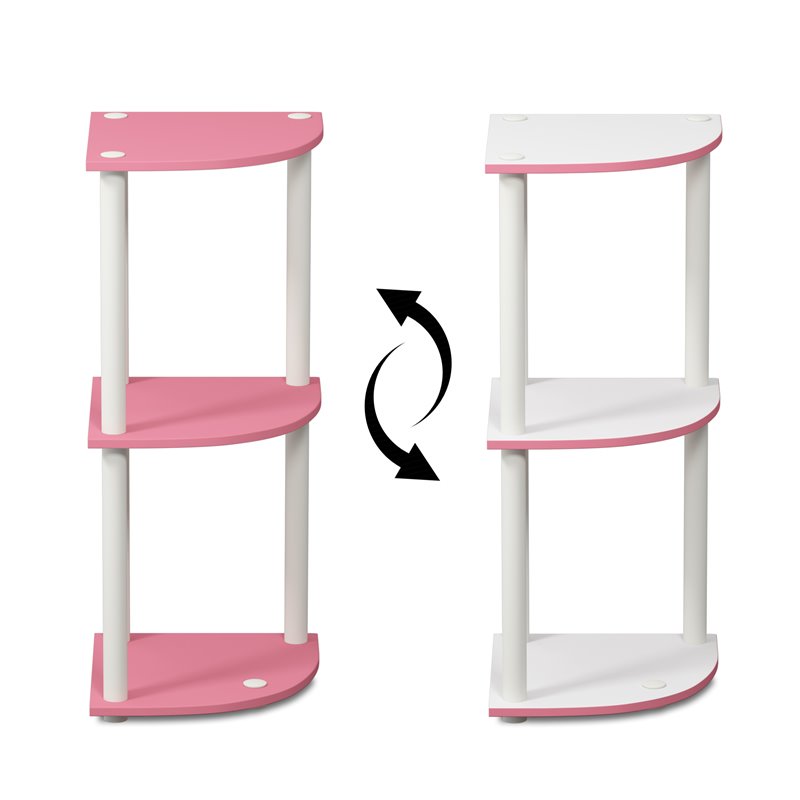 Pemberly Row Wood 3-Tier Reversible Corner Display Rack in Pink/White