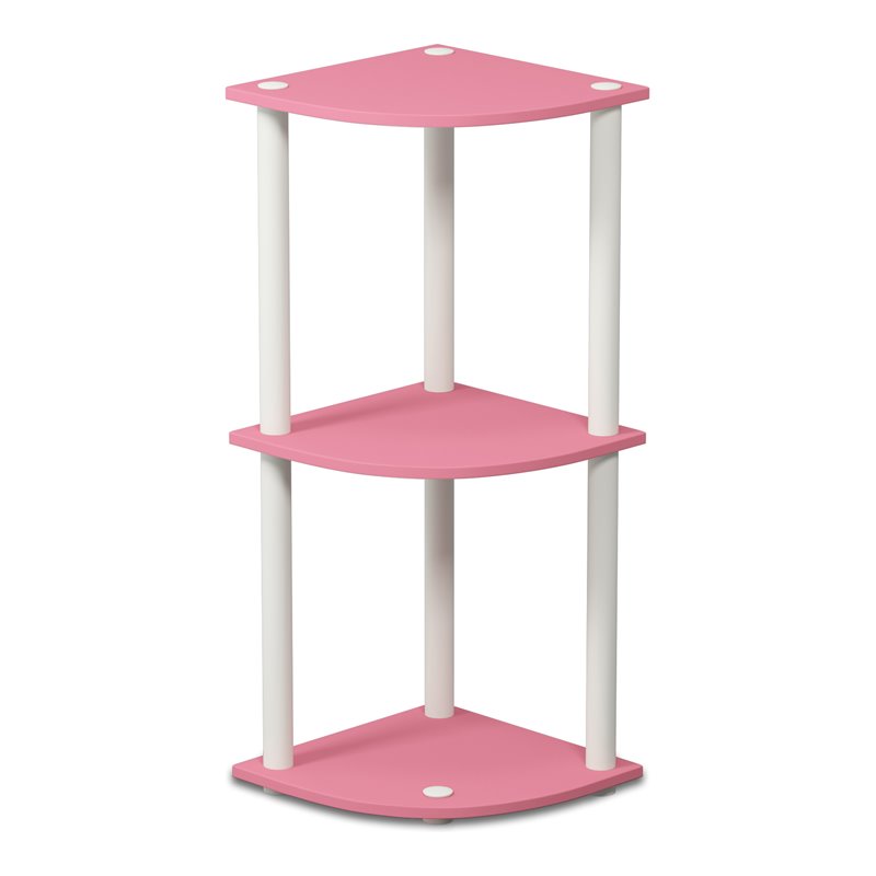 Pemberly Row Wood 3-Tier Reversible Corner Display Rack in Pink/White