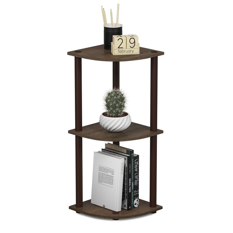 Pemberly Row Turn-N-Tube Wood 3-Tier Corner Display Rack in Walnut/Brown