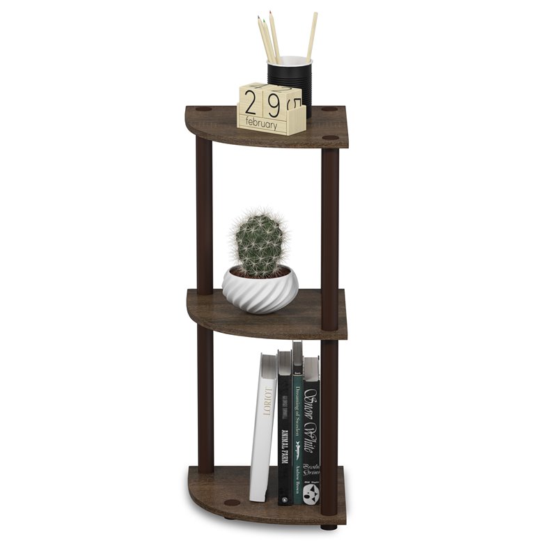 Pemberly Row Turn-N-Tube Wood 3-Tier Corner Display Rack in Walnut/Brown