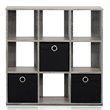 Pemberly Row Engineered Wood 9-Cube Organizer with Bins in Gray/Black