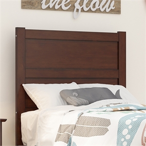 Pemberly Row Solid Wood Twin Headboard with USB Charging Station in Walnut