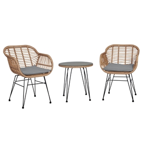 Pemberly Row 3-Piece Rattan Patio Conversation Set in Brown/Gray