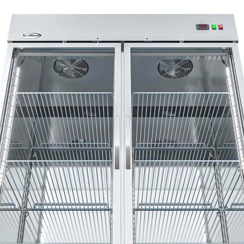 Pemberly Row Steel Freezer w/ Reach-In Self-Close Glass Doors in Silver